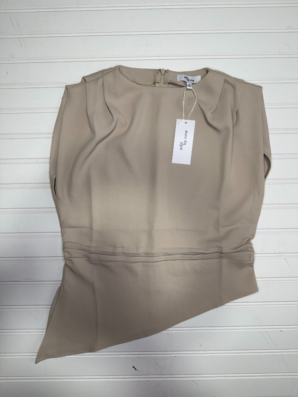 Edit by Nine Beige Asymmetrical Blouse Size Small NWT Modern Minimalist Top